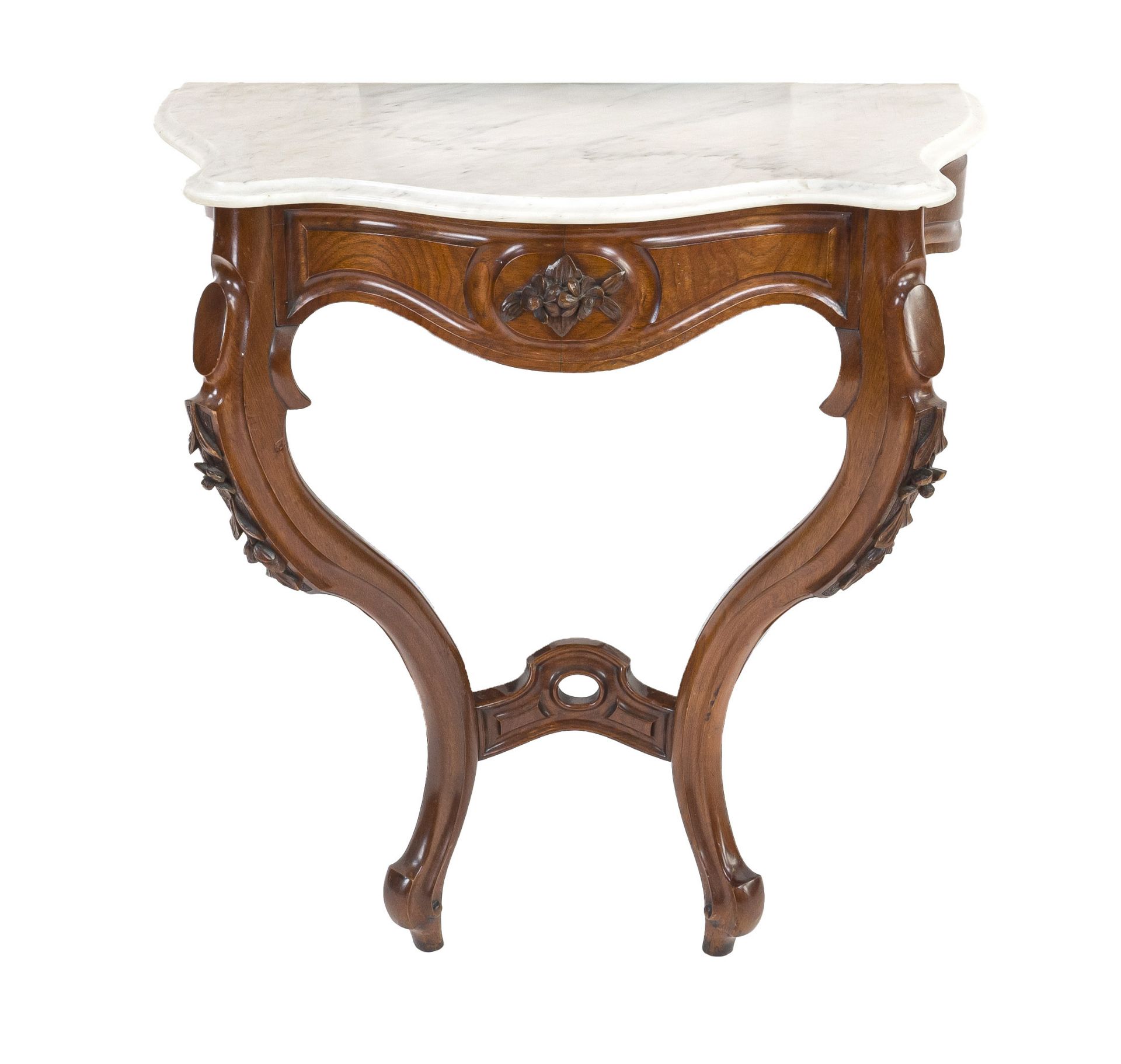 Console table with white marble top, Louis-Phillipe around 1860, mahogany, 78 x 72 x 40 cm - The