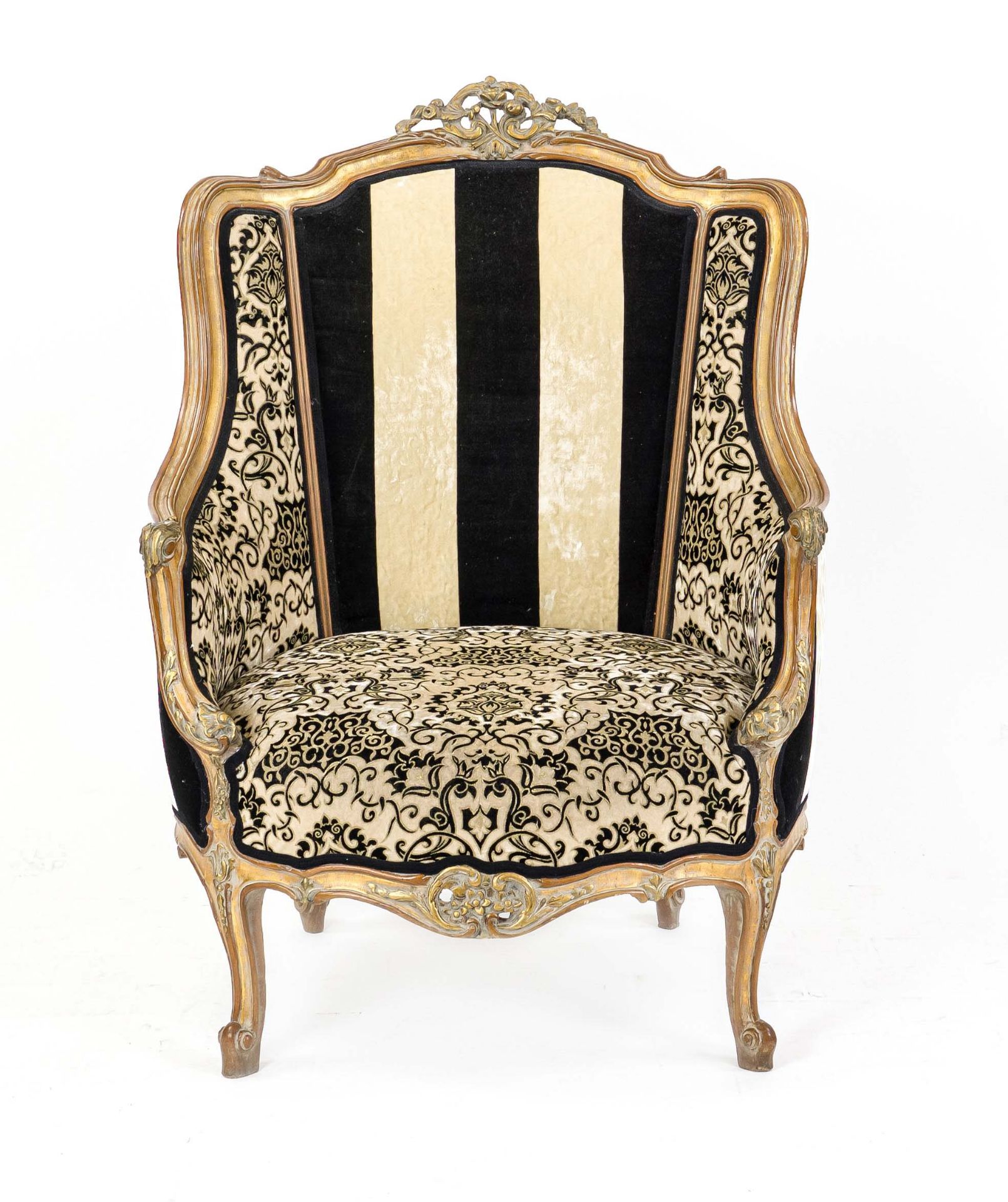 Bergere in the Louis Quinze style, 19th century, carved and gilded beech wood, backrest with - Image 2 of 3