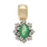 Emerald-brilliant clip pendant GG/WG 585/000 with an oval faceted emerald 6.1 x 4.8 mm green,