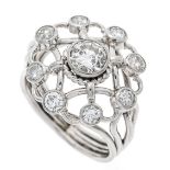 Brilliant-cut diamond ring WG 750/000 with 9 brilliant-cut diamonds, total 1.68 ct tinted white-