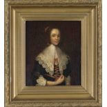 Anonymous 19th century portrait painter, Portrait of a young woman with a lace collar, oil on