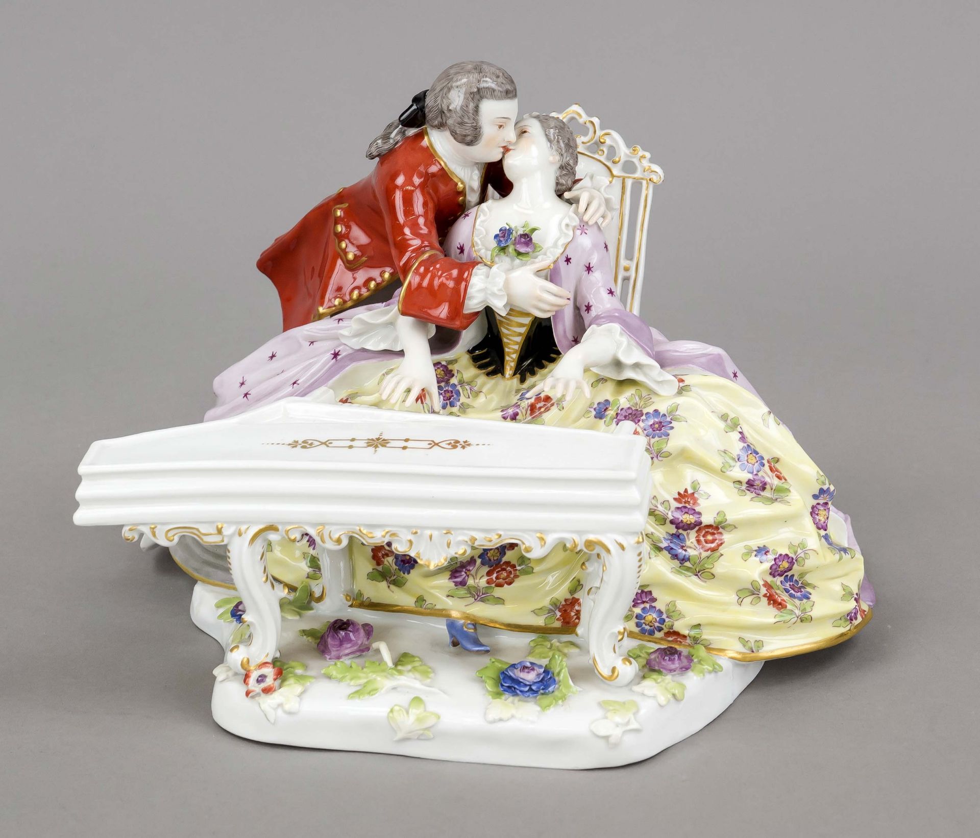 A gallant pair of lovers at a spinet, Meissen, Knauff Schwerter 1850-1924, 1st choice, designed by