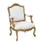 Louis Quinze-style armchair, 19th century, carved and gilded beech wood, backrest with rocaille