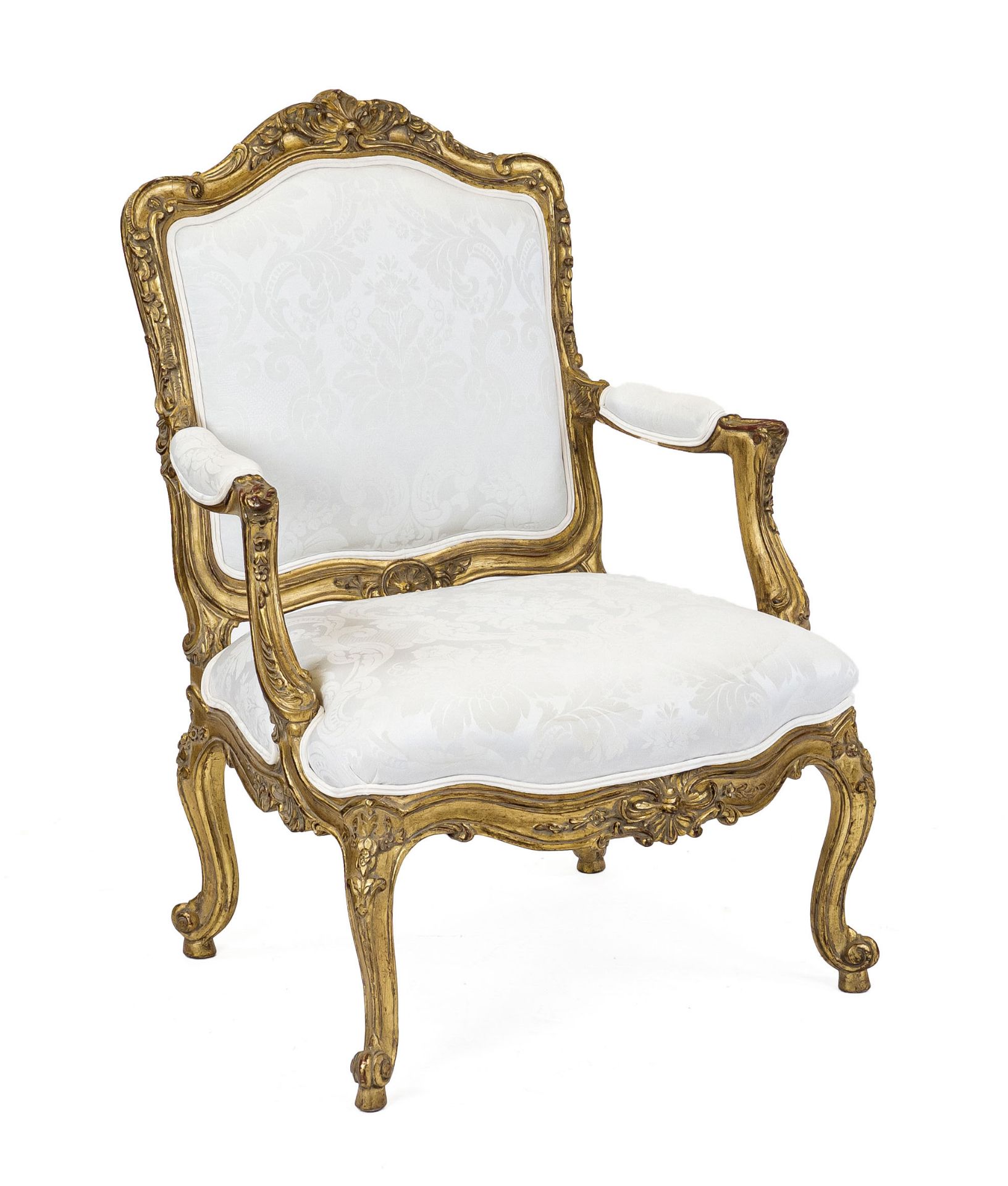 Louis Quinze-style armchair, 19th century, carved and gilded beech wood, backrest with rocaille
