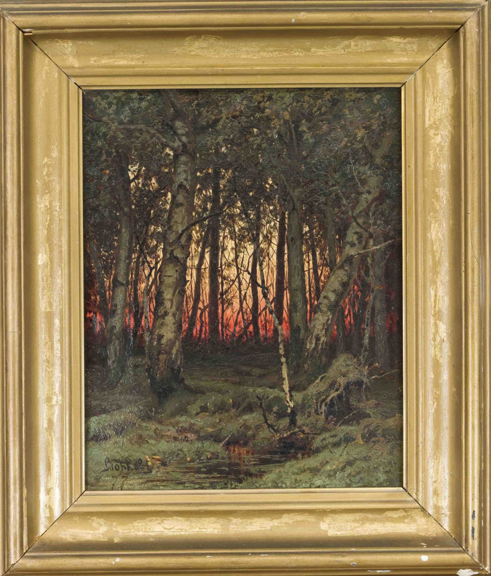 Efim Efimovich Volkov (1844-1920), Russian landscape painter, Forest at dawn, oil on canvas,