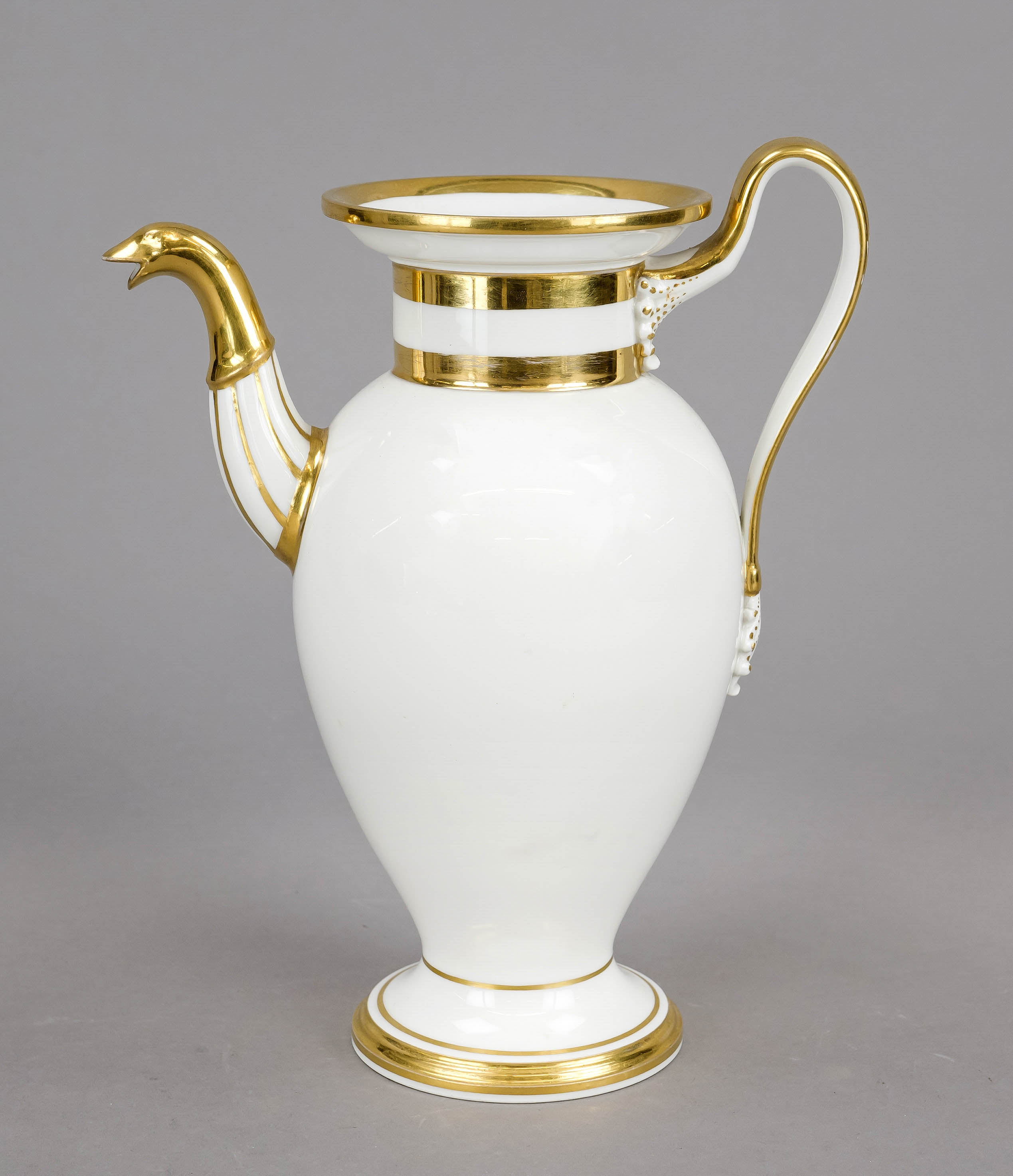 Coffee pot, Nymphenburg, 20th century, handle spout, lid missing, decorative gilding, h. 24 cm