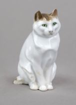 Sitting cat, Rosenthal, Selb, mark 1921-38, painted in underglaze colors, chipped, h. 8.5 cm