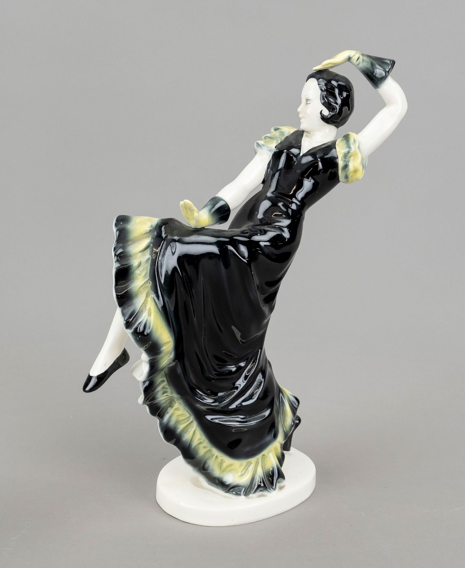 Spanish dancer, 1920s, in the Goldscheider manner, ceramic, glazed black and yellow, model no. - Image 2 of 2