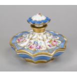 Flask with stopper, France, 19th century, Sevres imitation mark, curved historicist form, polychrome