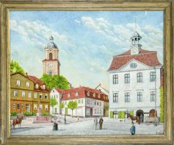 O. Rittweger, local painter c. 1910, large view of the market square of Bad Salzungen in