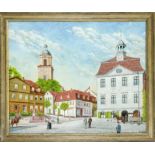 O. Rittweger, local painter c. 1910, large view of the market square of Bad Salzungen in