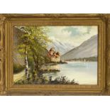 signed Berghaus, 1st half of the 20th century, View of the Château de Chillon on Lake Geneva, oil on