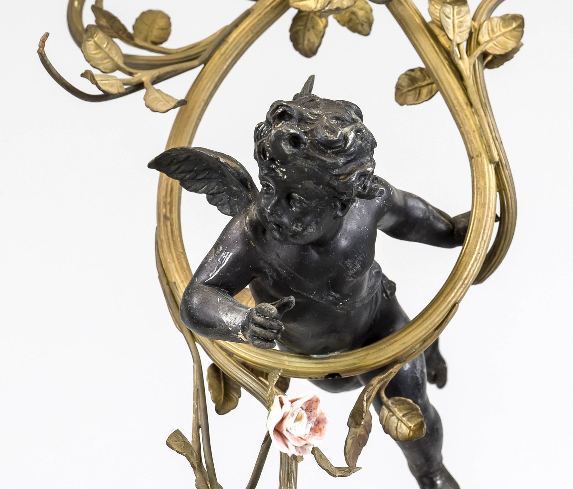 Ceiling lamp, late 19th century, floating putto surrounded by shrubs and leaves, 2 of 3 sockets with - Image 2 of 2