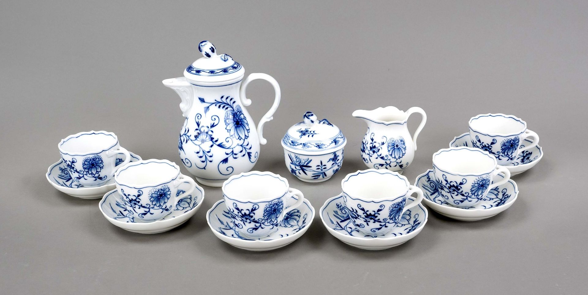 Mocha service for 6 persons, 15-piece, Meissen, marks after 1934, 1st choice, shape new cut-out,