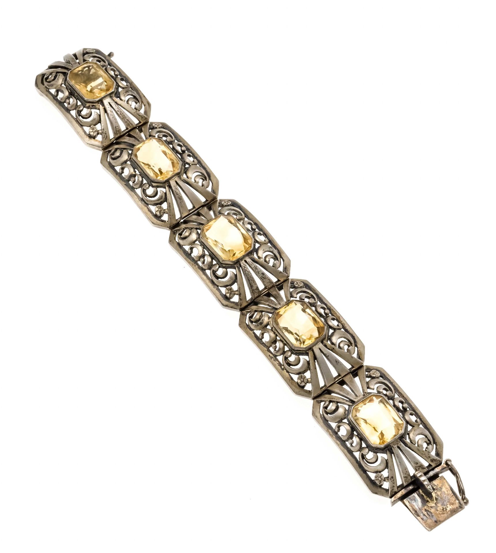 Citrine link bracelet silver 925/000 with 5 scissor-cut faceted citrines 15 x 11 mm, w. 27 mm, box - Image 2 of 2
