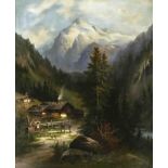 Hans Emil Andreas Jahn (1834-1902), two alpine landscapes with staffage figures, oil on canvas,