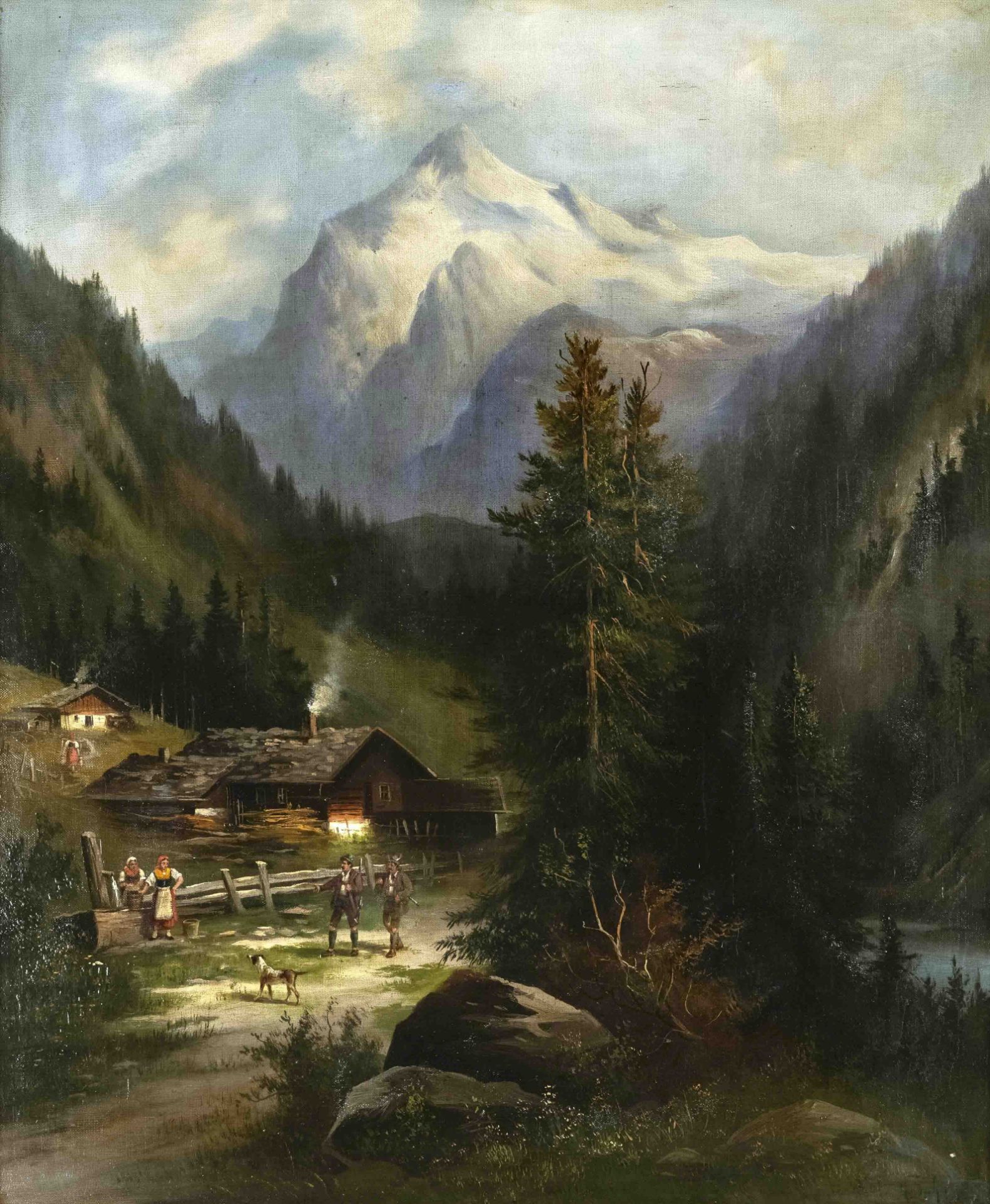 Hans Emil Andreas Jahn (1834-1902), two alpine landscapes with staffage figures, oil on canvas,