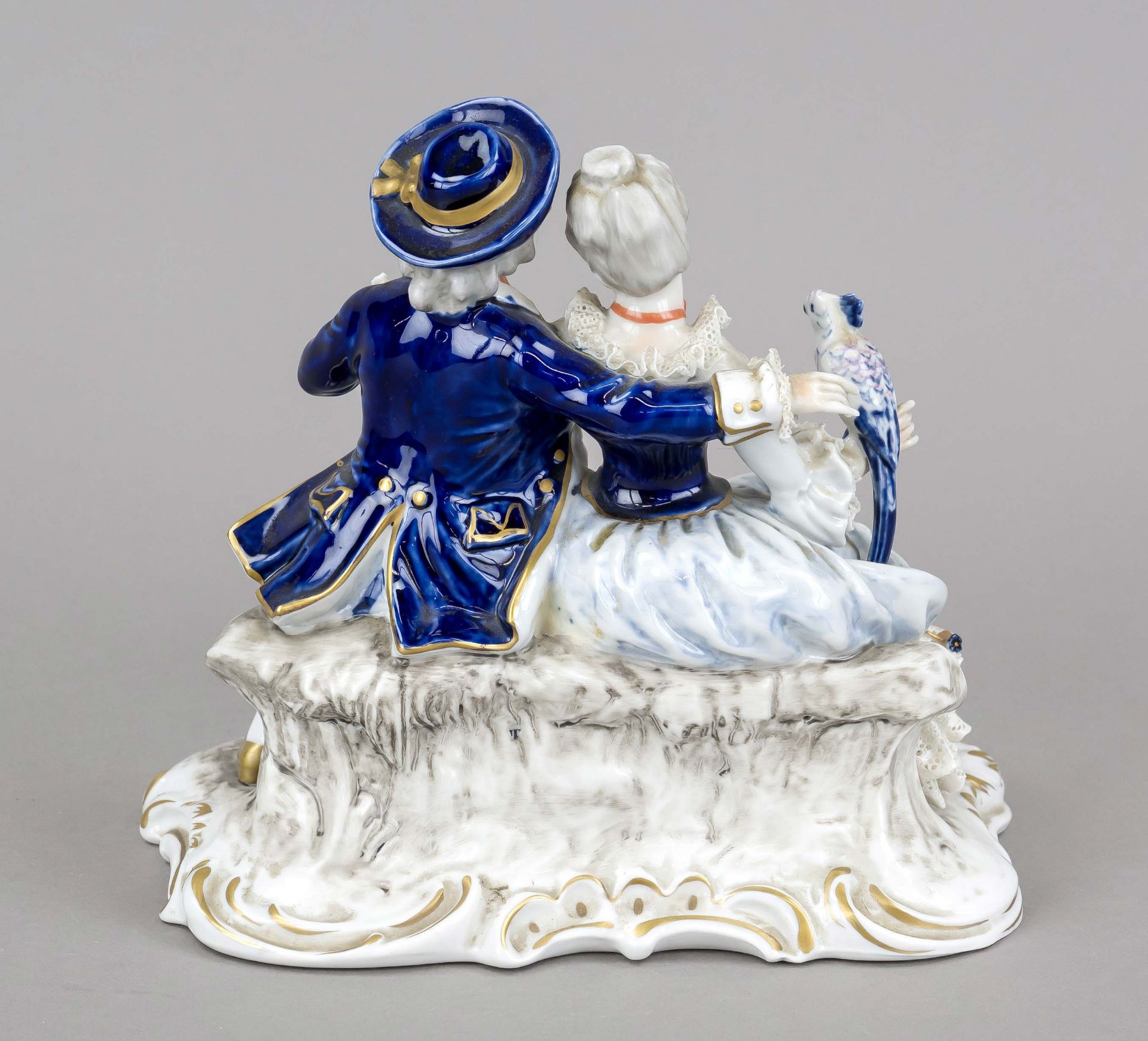 Elegant couple with parrot, Unterweißbach, Thuringia, 20th century, elegant lady in rococo dress - Image 2 of 2