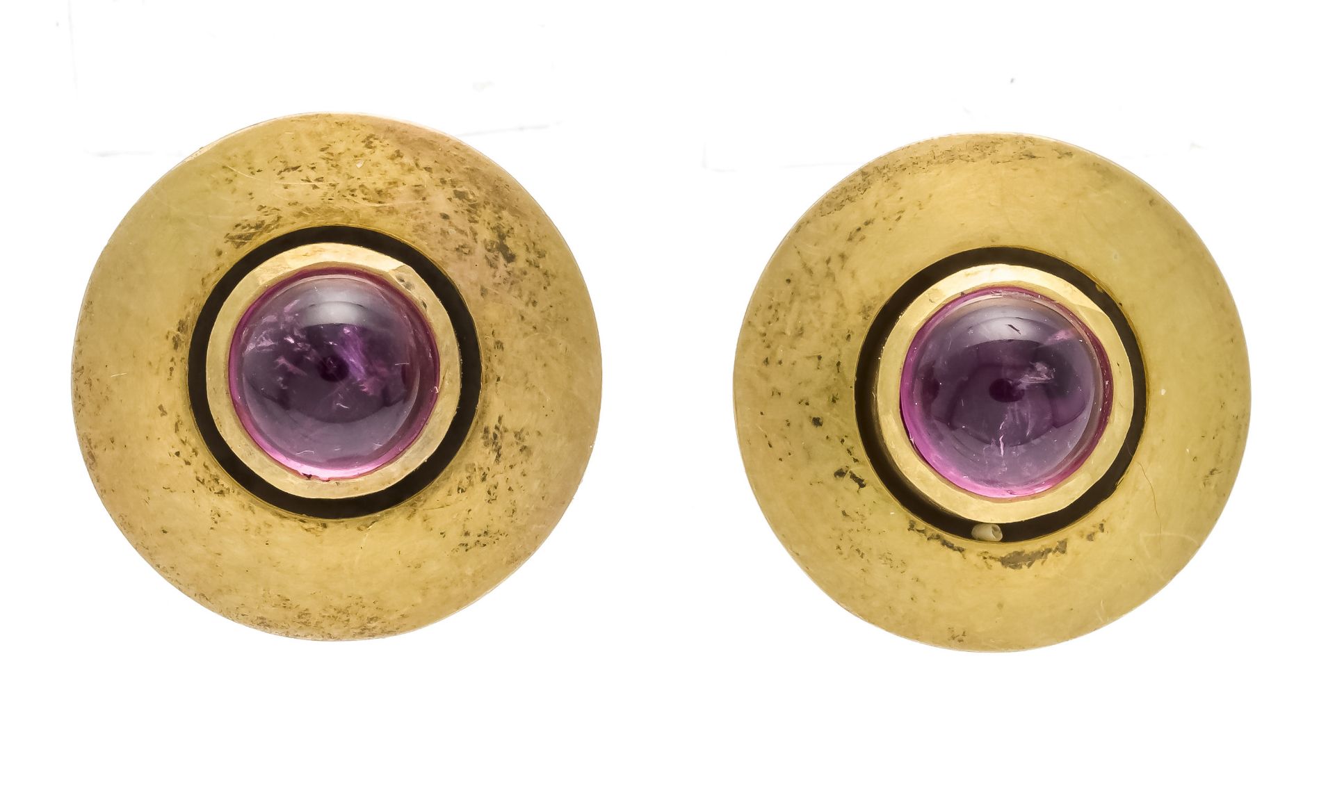 Tourmaline stud earrings gold on silver 925/000 with 2 round tourmaline cabochons 5 mm, color