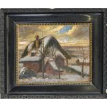 Unidentified artist c. 1900, Country cottage in a snowy landscape in the evening, oil on canvas,