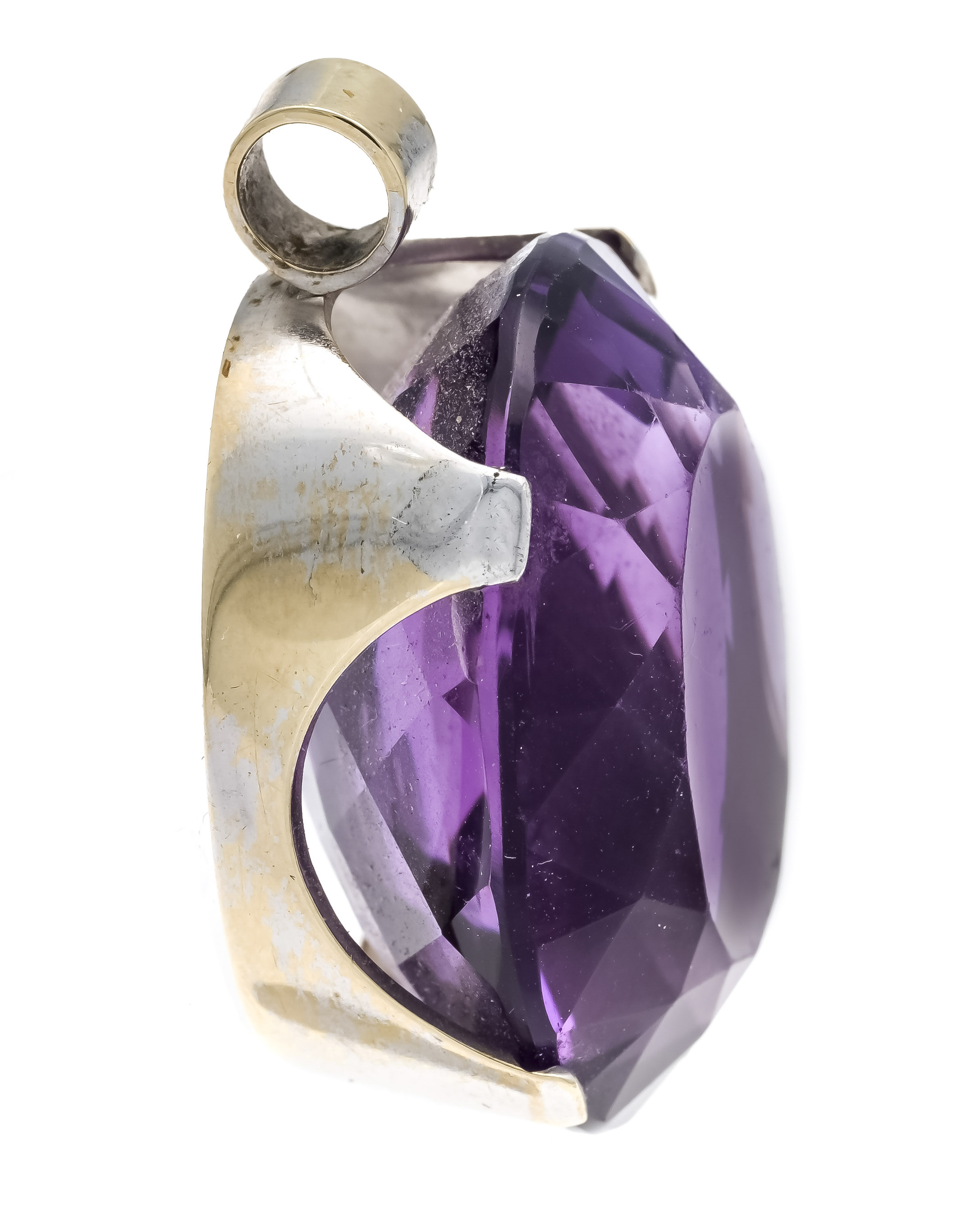 Amethyst pendant WG 585/000 unstamped, tested, with an oval faceted amethyst 26 x 21 mm, l. 32 mm, - Image 2 of 2