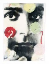 Unidentified, contemporary artist, colored monotype over portrait photo print on tracing paper,