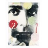 Unidentified, contemporary artist, colored monotype over portrait photo print on tracing paper,