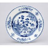 Plate with landscape decoration, China 17th/18th century (Qing/Kangxi). Cobalt blue decoration in