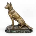 Albert Pierre LaPlanche (1854-1935), French animal sculptor, seated shepherd dog, detailed depiction