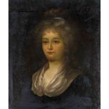 Anonymous portrait painter c. 1800, Portrait of a lady with a blue hair ribbon, oil on canvas,