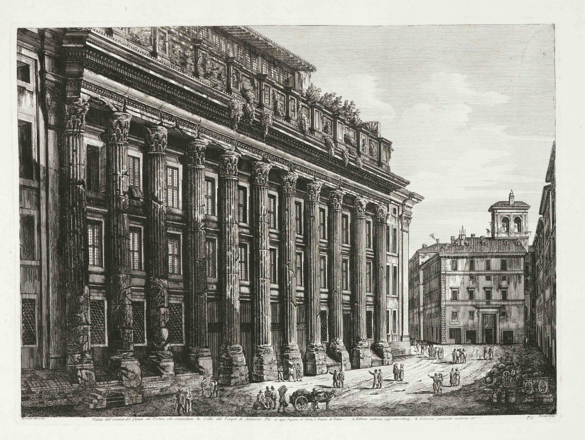 Luigi Rossini (1790-1857), ''Veduta dell'avanzo del fianco del Portico'', Rome 1822, copperplate