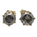 Brilliant stud earrings GG 585/000 with one brilliant-cut diamond each, total 2.0 ct strongly