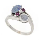Multicolor ring WG 750/000 with an oval opal doublet 8 x 5.5 mm in blue-green play of colors, a