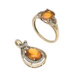 2-piece citrine set GG/WG 375/000 with 2 oval faceted Madeira citrines 11.0 x 9.0 and 8.9 x 7.1 mm