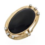 Onyx ring GG 585/000 with an oval onyx plate 34 x 19 mm, slightly scratched, 6 brilliant-cut