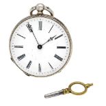 open face pocket watch silver partly gilt, one cover silver, with key winding, circa 1870, white