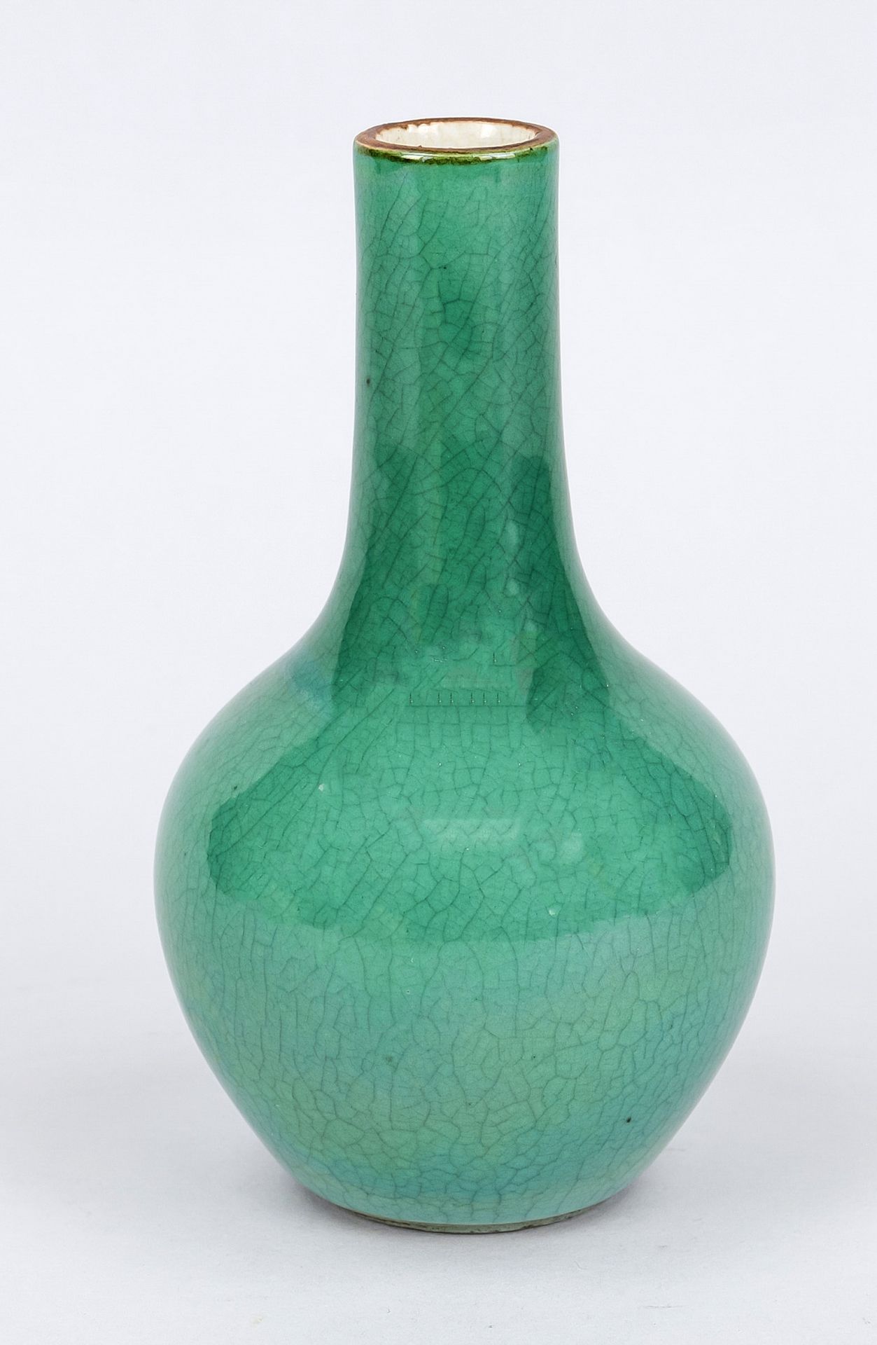 Small monochrome vase, China, probably 19th century Bellied body with slender neck, apple-green