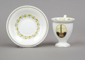 A patriotic view cup and saucer, KPM Berlin, war mark (1914-18), 1st choice, red imperial orb
