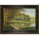 J. Holm, landscape painter c. 1900, rural idyll by the water, oil on canvas, signed lower right,