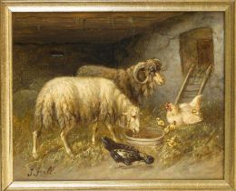 Johanna Grell (1850-1934), Austrian landscape and animal painter, two small paintings with stable