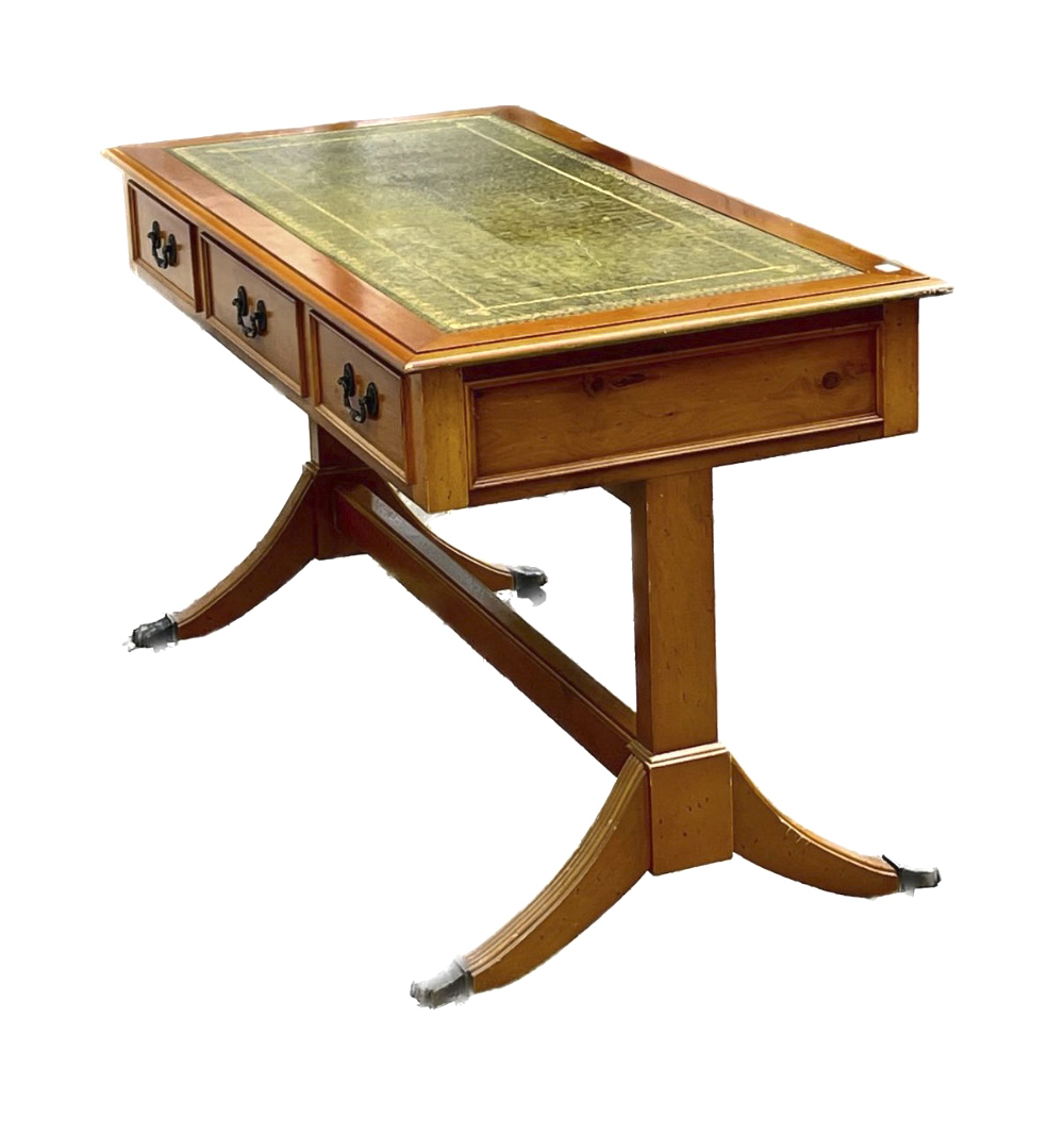 English-style desk, c. 1950, mahogany, gold-stamped green leather top, 74 x 120 x 65 cm - The - Image 2 of 2