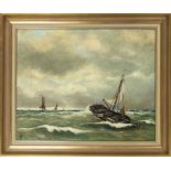 Hendrik Willem Mesdag (1831-1915), copy after, Fishing boats at sea, oil on canvas, monogrammed ''