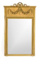 Wall mirror from around 1900, gold-bronzed wood, stucco festoons, 133 x 79 cm