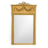 Wall mirror from around 1900, gold-bronzed wood, stucco festoons, 133 x 79 cm