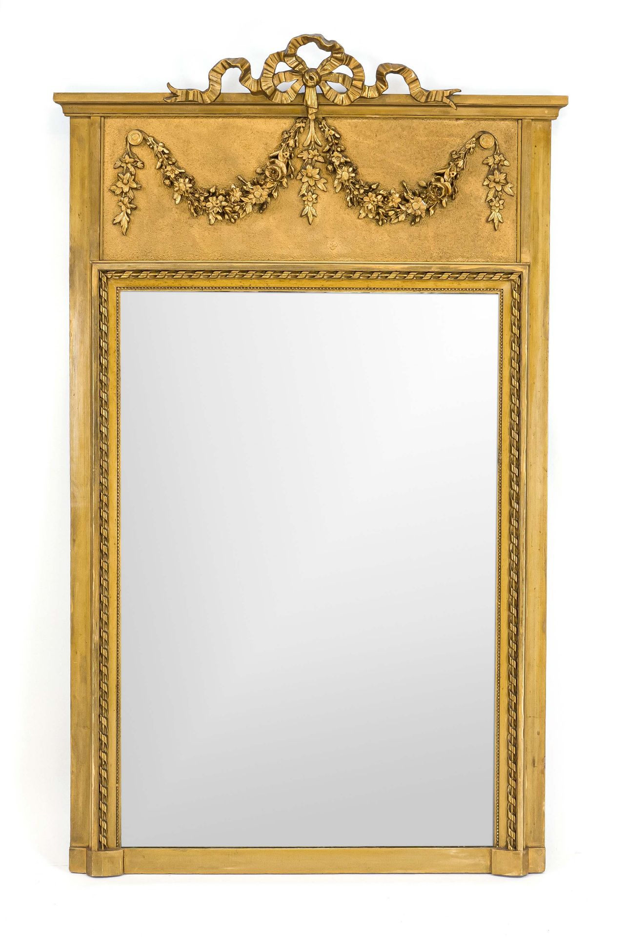 Wall mirror from around 1900, gold-bronzed wood, stucco festoons, 133 x 79 cm