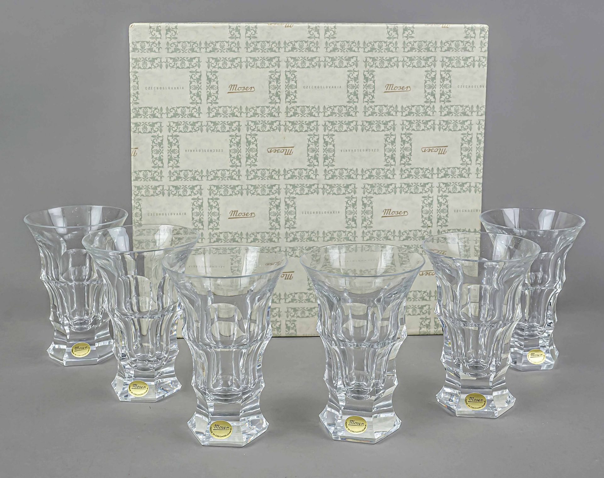 Six beer glasses, Czechoslovakia, 2nd half 20th century, Moser, Karlovy Vary, model Adele