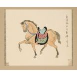 Chinese painter of the 20th century, depiction of a saddled horse, watercolor/ink on fabric (