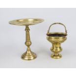 2 brass pieces, 19th century, large centerpiece, the mirror with a relief scene depicting the
