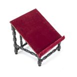 Book stand, c. 1900, black varnished oak, red velvet cover, 42 x 40 x 48 cm