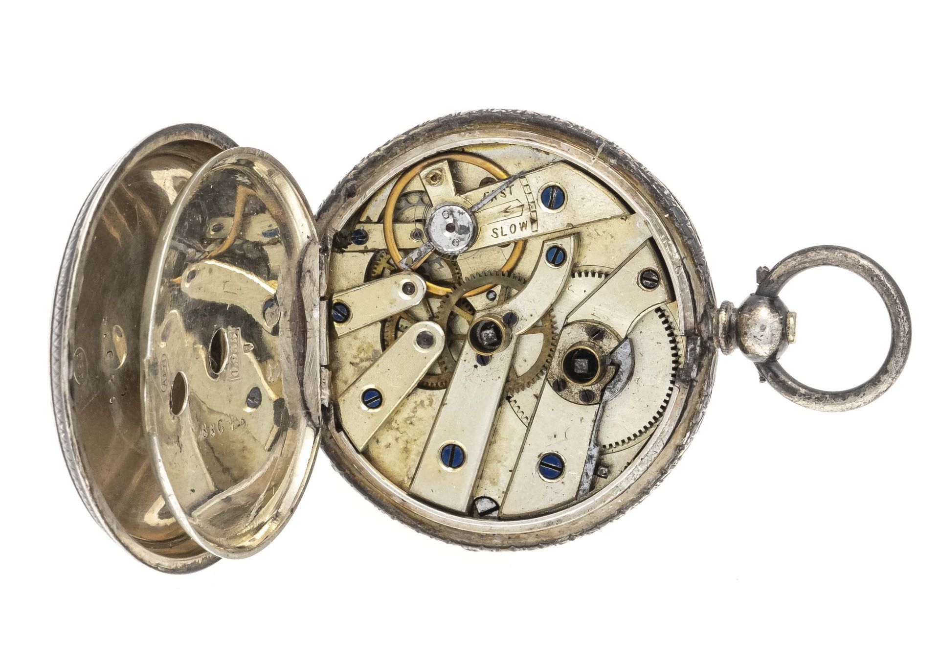 Ladies' pocket watch silver 935/000, florally engraved case, engine-turned and engraved silver - Image 2 of 3